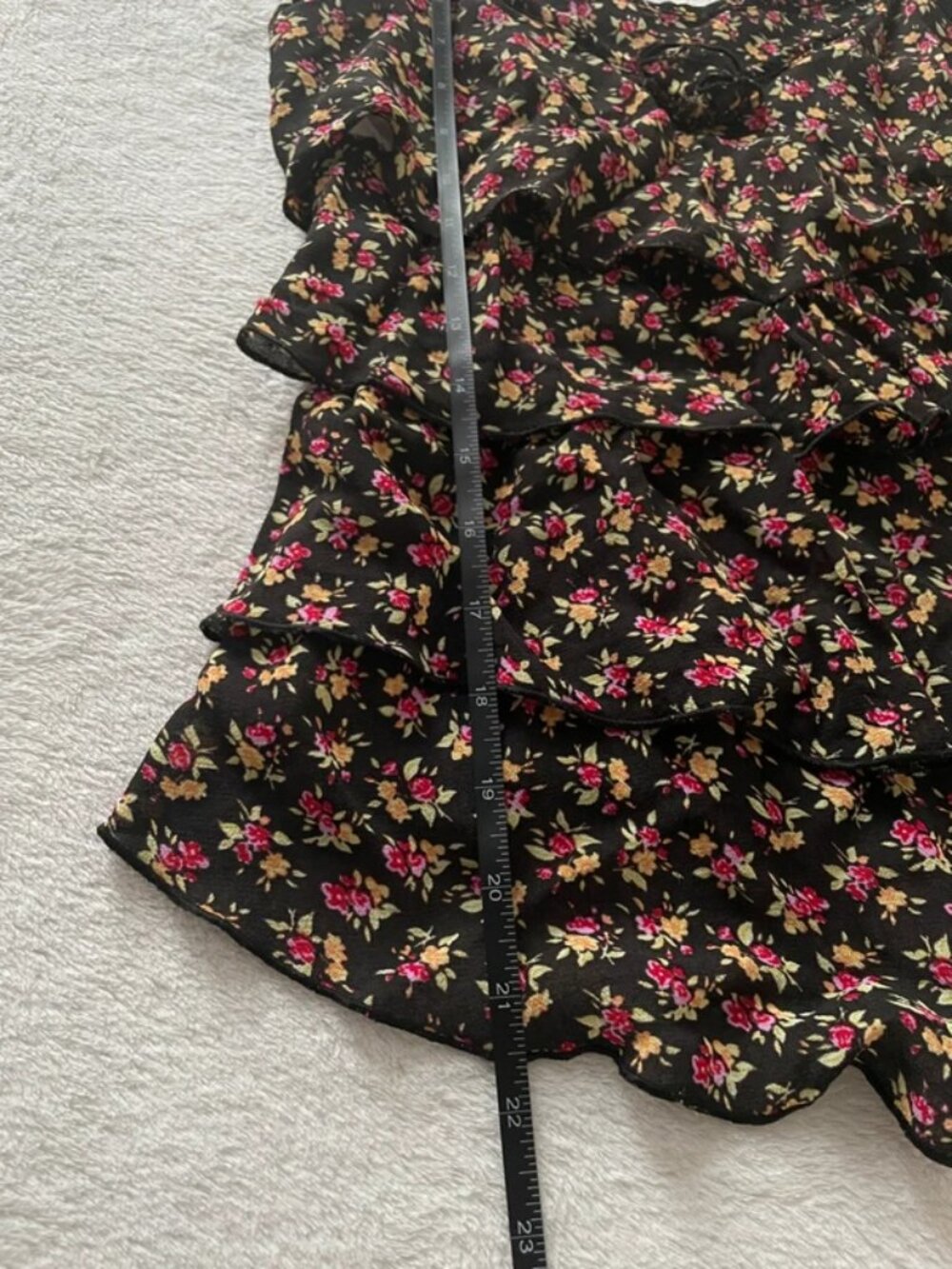 Vintage Y2K Black and Multi-Coloured Floral Tiered Cami Top Size S - Picture 4 of 5